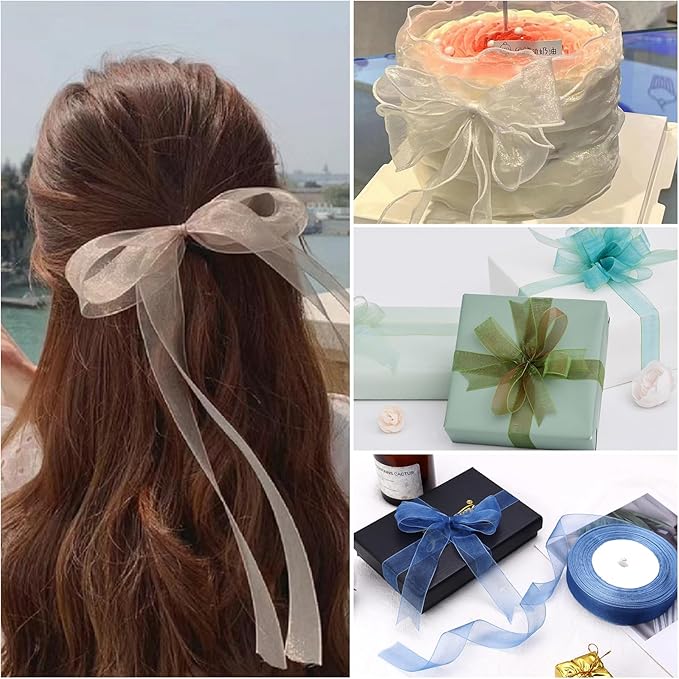 Navy Blue Ribbon for Gift Wrapping 1 inch Sheer Organza Ribbon for Flower Bouquet Tulle Thin Chiffon Ribbons for Wedding Invitations Presents Decorations Crafts 50 Yards