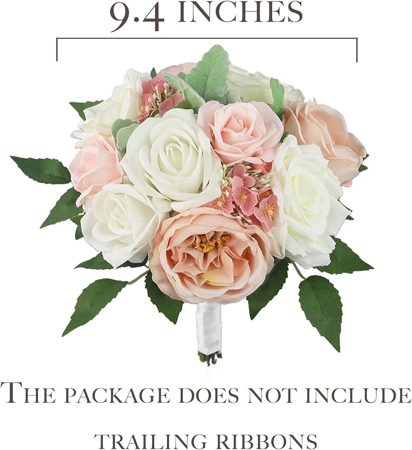 Rinlong Pink White Bridesmaids Bouquet Artificial Wedding Bouquets for Bridesmaid Silk Bouquet for Wedding Prom Homecoming