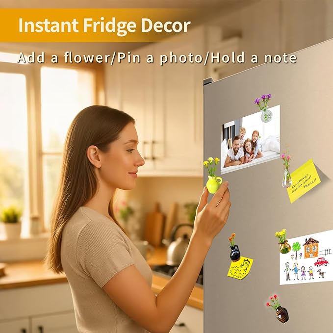 10-Pack Magnetic Mini Bud Vases Gift Set – Mixed Ceramic & Glass Holders for Fridge, Locker & Whiteboard – Upgraded Slam-Proof Magnets – Cute Bulk Gifts for Coworkers, Teachers & Office Decor