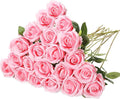 Hotop 20 Pcs Artificial Rose Flowers with Long Stem,Real Touch Silk Realistic Plastic Bouquet Roses Bulk for Home Decor Bridal Wedding Party Table Centerpieces Decorations(Pink)