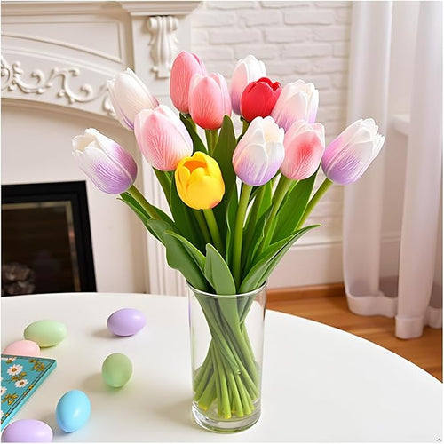 18pcs Multicolor Artificial Tulips 13" PU Artificial Flowers for Family Friend Gifts DIY Flower Arrangement Flowers in Home Kitchen Office Party Wedding Dining Table Decoration