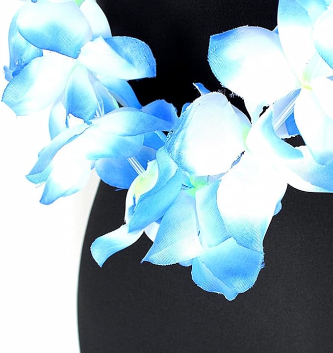 ALIMITOPIA Hawaiian Hula Leis Dance Wreath Garland Artificial Flowers Fabric Neck Loop for Luau Party Costumes (Blue;4pcs)