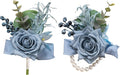 Meldel Dusty Blue Corsage and Boutonniere Set, Rose Boutonniere for Men, Prom Flower Wrist Corsage Bracelets, Homecoming Corsages Wristlet, Men Boutonnieres for Wedding Flowers Accessories Prom Suit