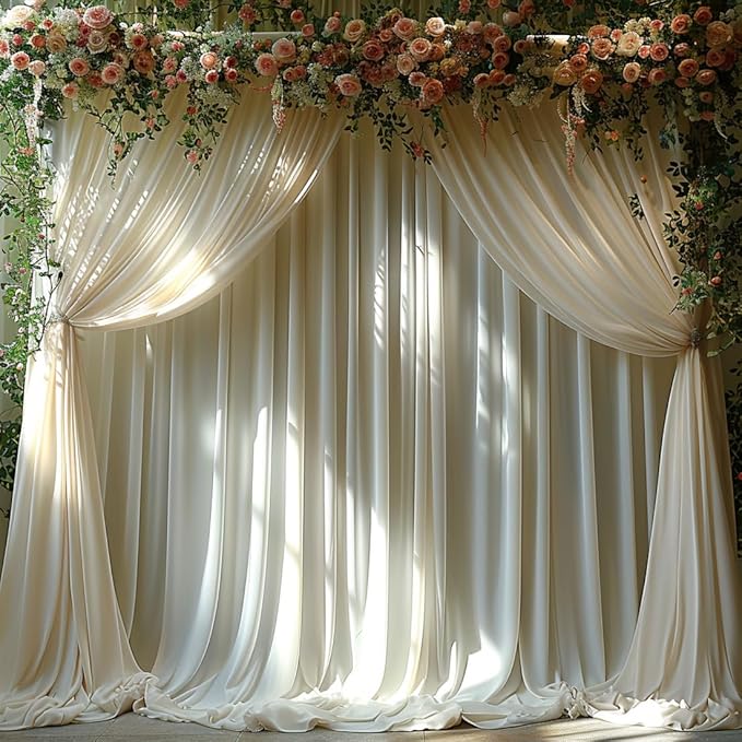 30x10ft Wrinkle Free Ivory Backdrop Curtain for Parties Soft Fabric Drapes Wedding Ivory Curtain Backdrop for Birthday Party Decorations Background for Photography 5x10ft,6 Panels