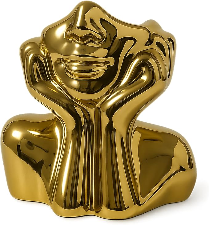 Face Vase Unique Ceramic Vase for Room,Office,Home Decor,Gold,A