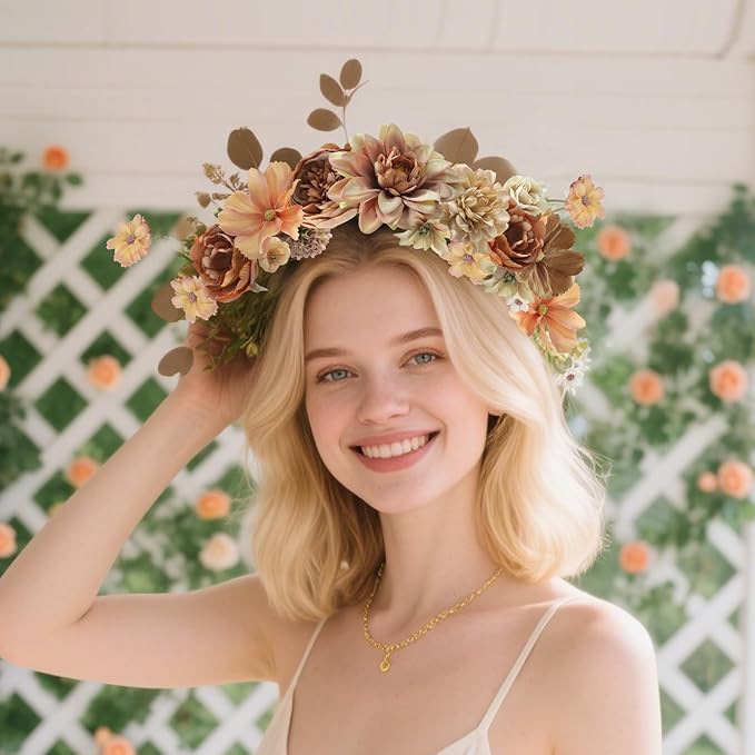 Fake Flower Heads Bulk - Coffee Silk Daisy & Rose Fall Artificial Flower for Crafts, DIY, Graduation Cap, Wedding, Party, Cake Topper, Home Garland Decor