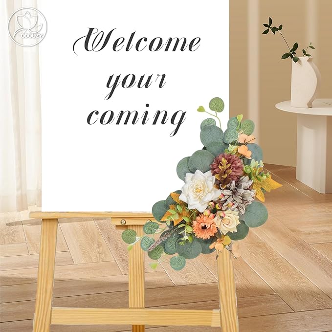 Artificial Wedding Arch Flowers for Wedding Sign,Set of 2 for Wedding Welcome Ceremony Sign,Faux Floral Swags,Wedding, Banquet and Reception Backdrop Floral Decoration (Coffee Orange)
