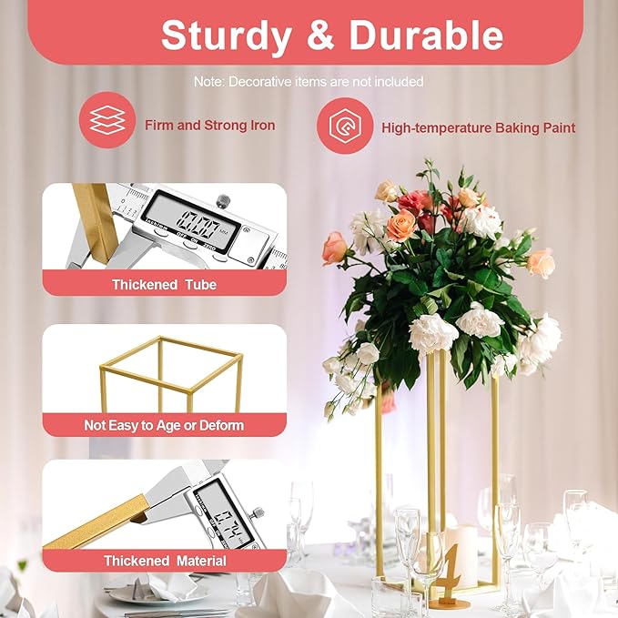 10PC 23.6" Flower Stand for Wedding Metal Cylinder Stands for Party Rectangular Gold Centerpieces Flower Vase Gold Pedestal Columns for Weddings Indoor Outdoor Flower Plant Stand Decoration