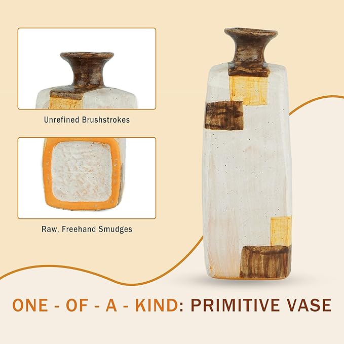 Ceramic Flower Vase Home Decor-8" Tall Vase for Centerpieces,Large Decorative Terracotta Vases, Farmhouse Rustic Pottery Vase for Home Decor Living Room, Table,Shelf or Mantel(Square)
