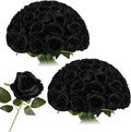Nubry 50pcs Artificial Silk Roses Bulk,Fake Roses Flower with Stems Realistic Flowers for Wedding Centerpiece Home Party Decor(Black)