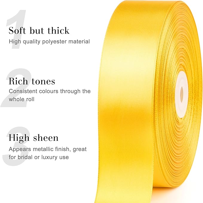 1-1/2 Inches 100 Yards Yellow Satin Ribbon, Solid Fabric Ribbon Roll for Flower Bouquets, Gift Wrapping, Wedding, Handmade Crafts