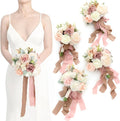 Ling's moment Artificial Flowers Pink Bridesmaid Bouquet Set of 4, Dusty Rose Wedding Flowers Bouquets for Bridesmaids, 7 Inch Bridal Bouquets for Bridesmaids, Wedding, Ceremony, Anniversary, etc