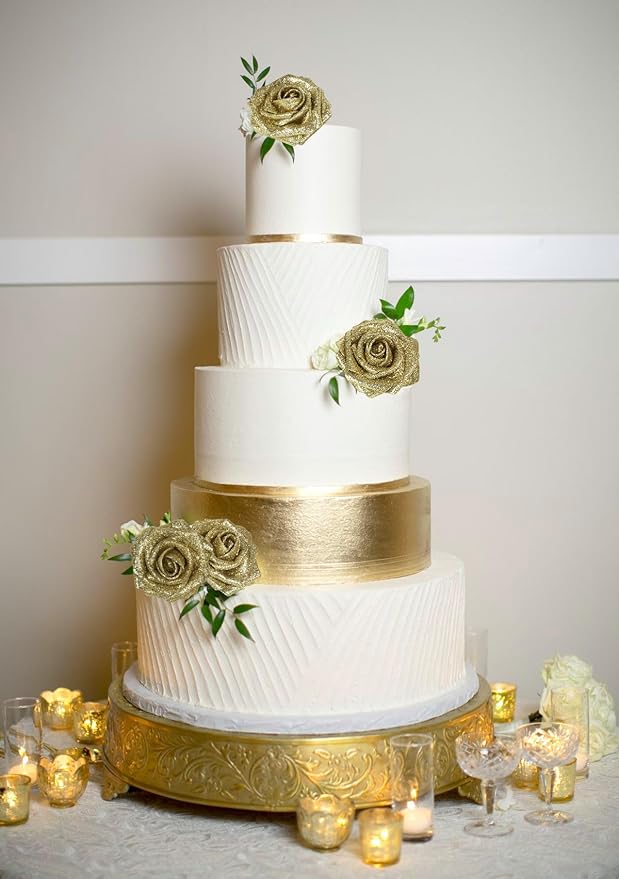 Gold Glitter Roses 30PCS 3.15" Artificial Roses with Stems for DIY Wreath Wedding Christmas Home Party Decor