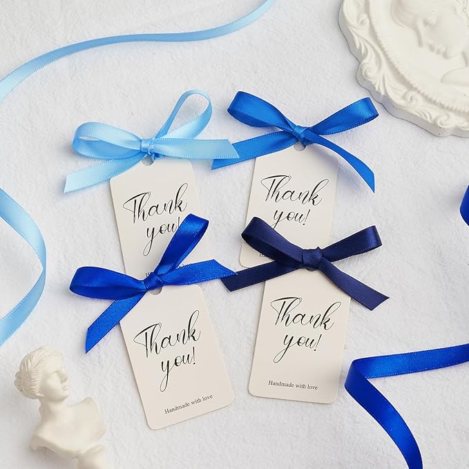 3/8 Inch Blue Satin Ribbon, 4 Rolls Total 40 Yards, Double Faced Mixed Blue Thin Ribbon for Gift Wrapping, Flower Bouquets, Crafts, Wedding, Christmas Decorations
