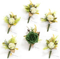 Ling's Moment Boutonniere for Men, 6pcs Groom Groomsmen Boutonniere, Artificial Flowers for Wedding Decor/Prom/Homecoming, etc.Emerald Green Beige
