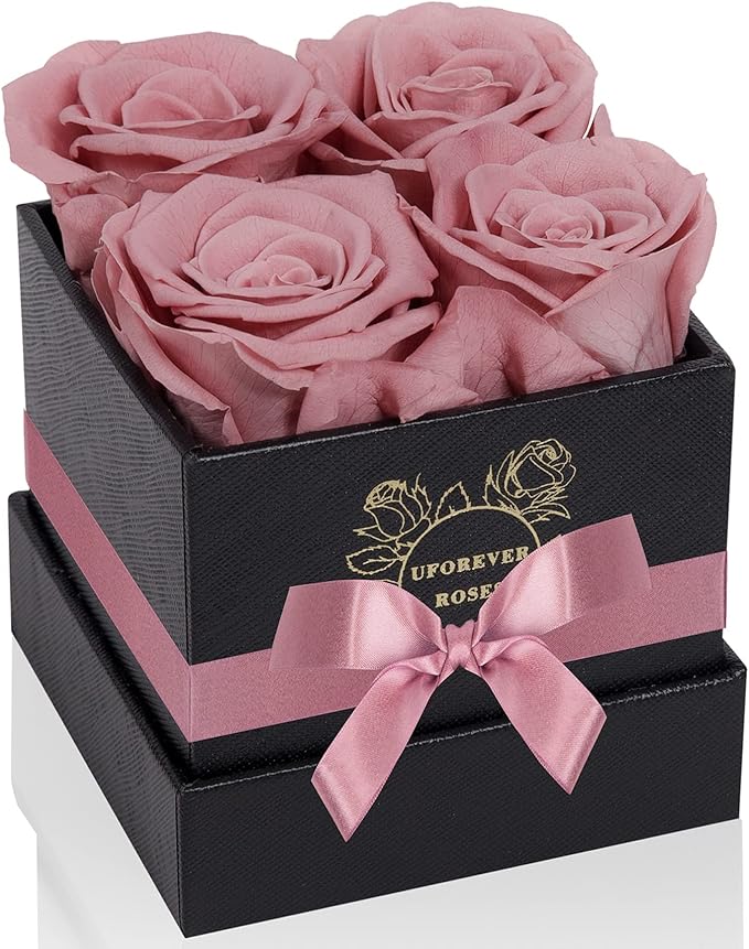 4-Piece Preserved Roses in a Box, Preserved Flowers, Roses Gift for Her, Dusty Pink