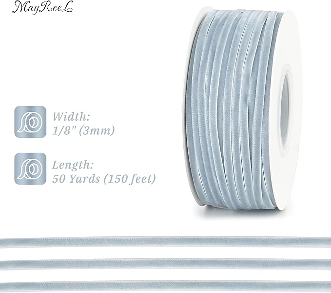 MAYREEL 1/8 Inch Dusty Blue Velvet Ribbon Thin Slate Blue Vintage Ribbon for Wedding Invitations Gift Wrapping Party Favor Boxes 50 Yards