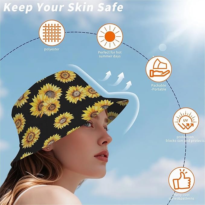 Wildflowers Floral Bucket Hat for Men Women, Summer Vacation Outdoor Travel Reversible Double Side Beach Caps Fisherman Hat