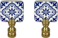 Royal Designs, Inc. Porcelain Square Design Finial for Lamp Shade, Polished Brass, Blue & White, Pack of 2