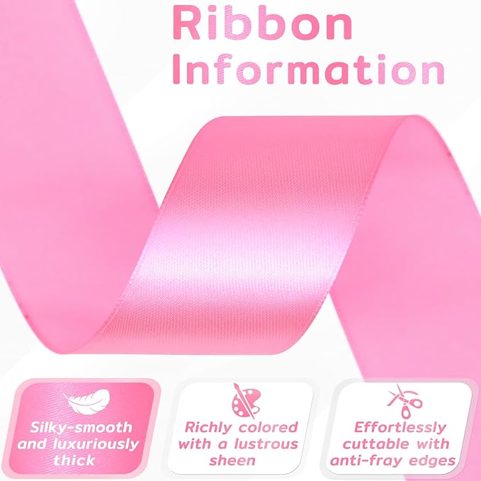 60 Yards Flamingo Pink Satin Ribbon 1-1/2 Inch, Solid Polyester Fabric Ribbon for Gift Wrapping, Crafts, Flower Bouquet, Wedding, Baby Shower, Festival, Christmas, Mother's Day