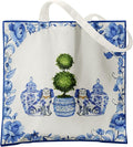 Blue and White Chinoiserie Prints Canvas Tote Bag for Women, Reusable Folding Shopping Bags with Handles