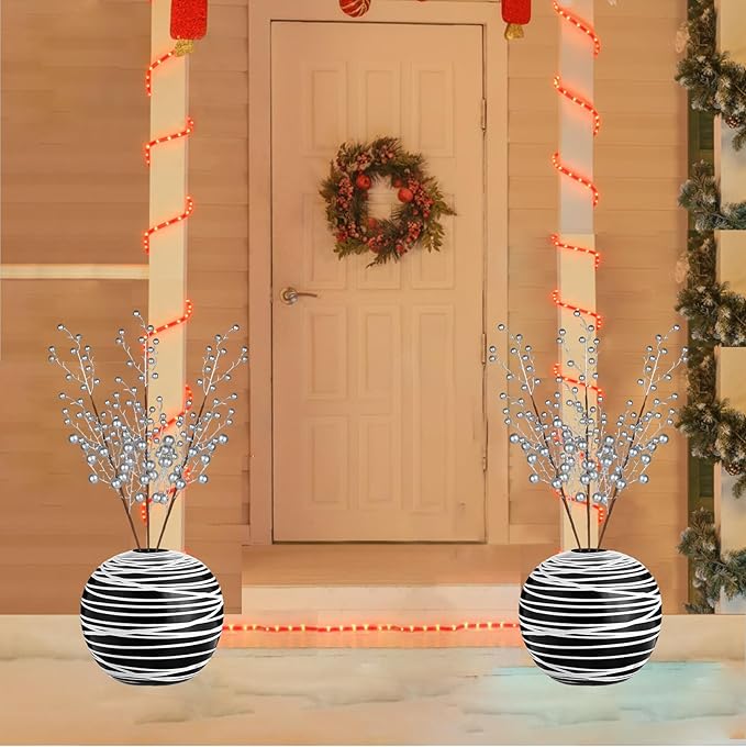 6 Picks Sliver Berry Twig Long Stems: Decorative Picks for Vases, Floral Arrangements, and Holiday Crafting (Silver)