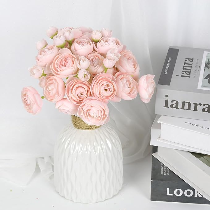 IPOPU Faux Ranunculus Flowers 2 Bouquets Small Pink Flowers Artificial Ranunculus 12PCS Mini Pink Fake Flower for DIY Wedding Bouquet Bridal Shower Decor Filler Flower Centerpieces (Blush Pink)