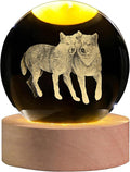 3D Wolf Crystal Ball with LED Light Base, 60mm Glass Sphere Decorative Balls, Wolf Figurine Lamp Gifts for Women Kids