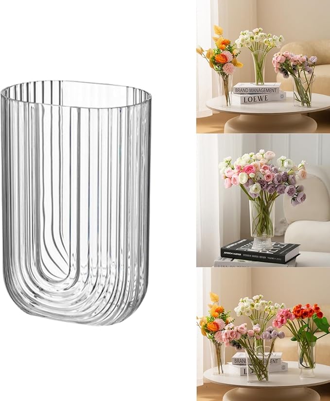 Clear Acrylic U-Shaped Vase,Modern Geometric Transparent Decorative Centerpiece for Flowers,Non-Breakable Lightweight Plastic Bouquet Vase for Table,Shelf,and Living Room Home Decor