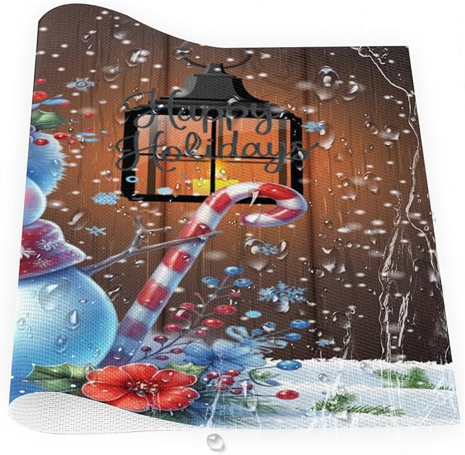 Christmas Art Snowman Snowflake Placemats Set of 6 PVC Vinyl Non Slip Table Mats Heat Resistant Place Mats Washable Wipeable Dining Table Mat for Kitchen Decor Party Indoor Outdoor Decorative Gift