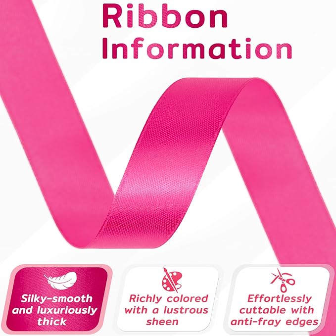60 Yards Hot Pink Satin Ribbon 7/8 Inch, Solid Polyester Fabric Ribbon for Gift Wrapping, Crafts, Flower Bouquet, Wedding, Baby Shower, Festival, Christmas, Halloween