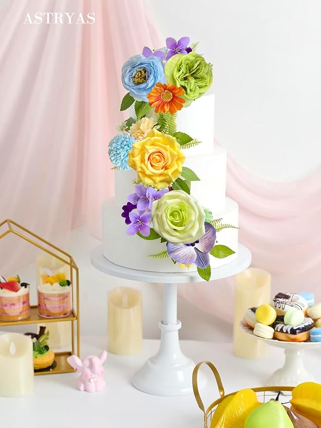 ASTRYAS Artificial Flowers Combo Box Set, Silk Fake Roses Faux Colorful Flowers for Fall Flowers DIY Floral Arrangements Wedding Bouquets Centerpieces Baby Shower Party Home Decorations(Rainbow Color)