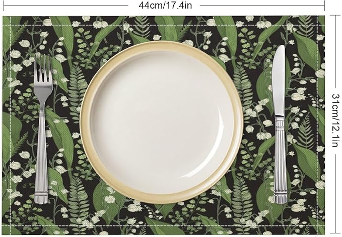 Vintage Botanical Placemats Set of 4, 17x12 Inch Retro Nature Plant Exotic Green Leaves Wildflower Table Mats for Home Party Kitchen Dining Decor