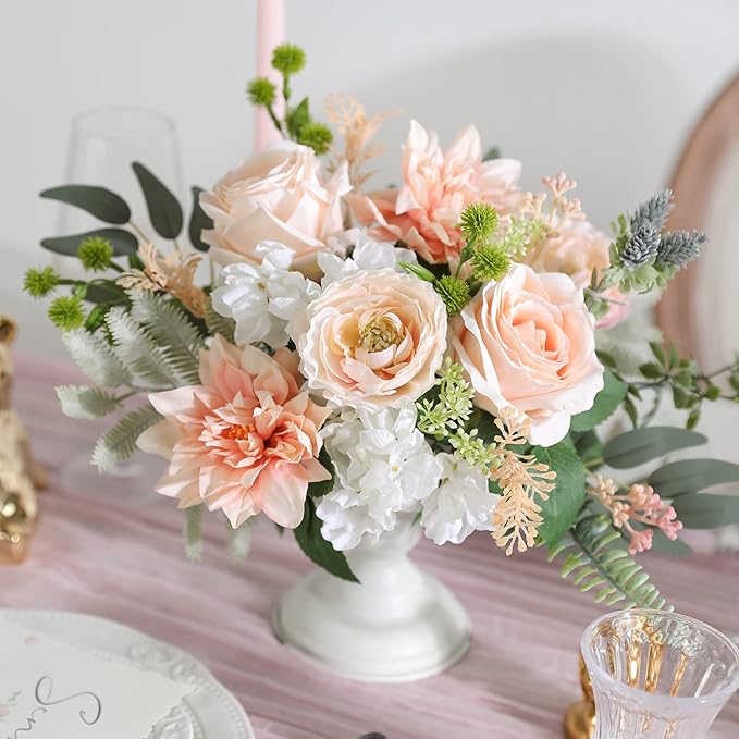 YYHUAWU Artificial Flowers Combo Box Set Pink Fake Flower Leaf with Stems for DIY Wedding Bouquets Centerpieces Baby Shower Party Home Decorations