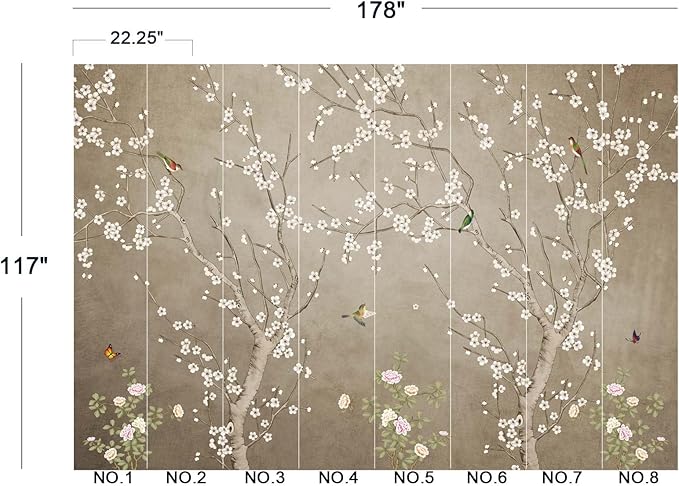 Plum Blossom Flower Bird Chinoiserie Wall Mural Wallpaper for Bedroom 178" x 117"