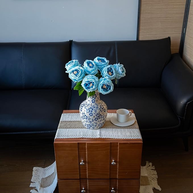 Fake Flowers for Decoration Home Decor Real Touch Artificial Flowers Austin Rose Peony Latex Fake Flower Living Room Decoration Vivid Pink Roses Peonies (Deep Blue 4pcs)