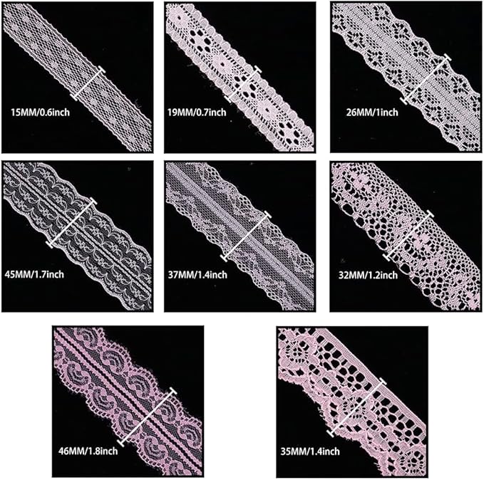 80 Yards Baby Pink Lace Trim Ribbon,8 Rolls Crochet Sewing Assorted Patterns Vintage Floral Lace Ribbons for Sewing DIY,Gift Wrap,Scrapbooking, Bridal Shower Wedding Decor, 10 Yards Each Roll