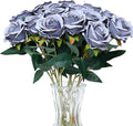 SITUMEIZI 15PCS Artificial Roses Silk Flowers Fake Roses Realistic Bouquet Long Stem with Gift Box for Mother's Gift Day Home Party Wedding Decorations(Silver)