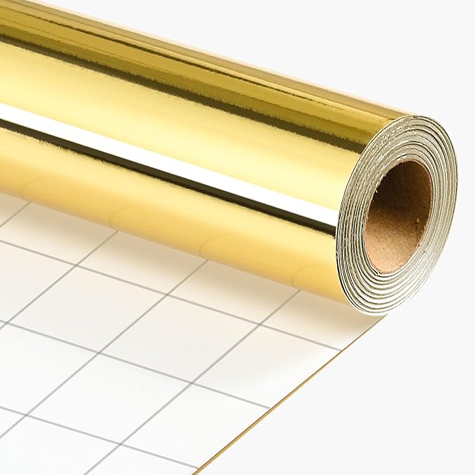 Merture Gold Wrapping Paper Roll - 17 In X 16.4 Ft(23.3 sq.ft.) Metallic Gold Solid Color Gift Wrap with Grid Cutting Lines for Christmas, Wedding, Birthday, Valentines Day, Mothers Day, Baby Shower