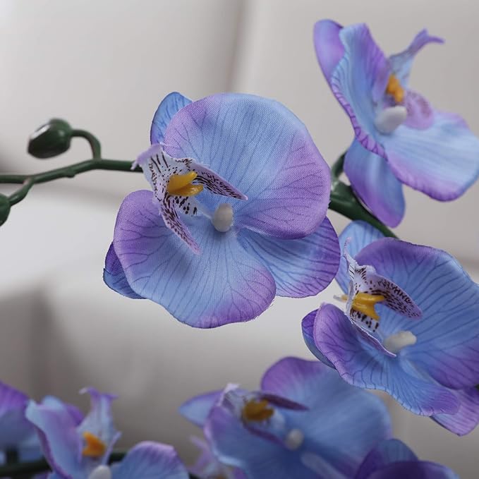 15" Tall Artificial Silk Phalaenopsis Orchid Flower Plant Pot Arrangements (Purple Blue)