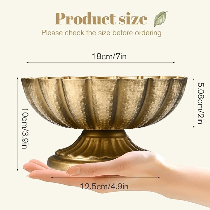 Set of 4, 7'' Wide 3.94'' High Distressed Gold Compote Pedestal Vases, Vintage Antique Urn Gold vases for Centerpieces, Metal Compote Bowl Vase for Wedding Centerpieces