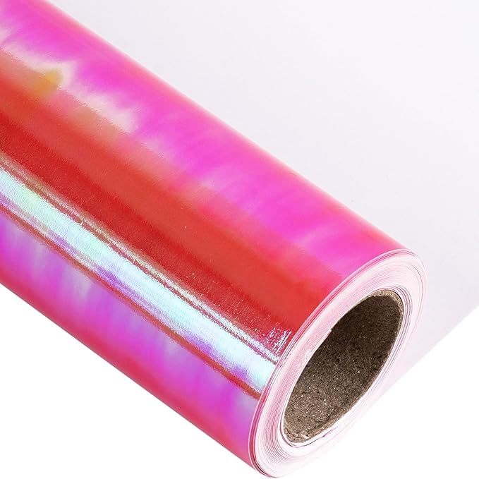 LeZakaa Orange Red Wrapping Paper Roll - Holographic Iridescent Wrapping Paper for Birthday, Chritsmas, Holiday - 17 inches x 32.8 Feet (47.23 sq.ft.)