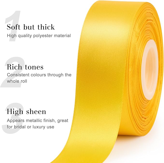 1-1/2 Inches 50 Yards Yellow Satin Ribbon, Solid Fabric Ribbon Roll for Flower Bouquets, Gift Wrapping, Wedding, Handmade Crafts