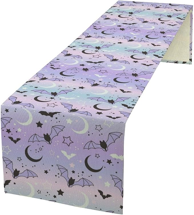 Gothic Table Runner,Cute Bat Star Sky Print Table Runner for Home Kitchen Table Dining Garden Farmhouse Wedding Party Decor 13x60 Inch