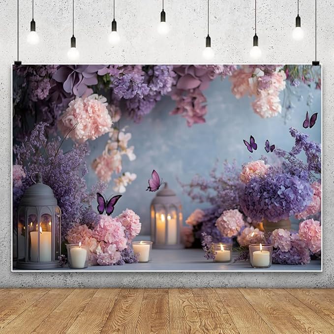 YongFoto Elegant Flower Wall Backdrop 8x6ft Floral Butterfly Candle Photography Background Baby Bridal Shower Wedding Girl Birthday Party Banner Room Decor Portrait Photoshoot Wallpaper Photo Booth