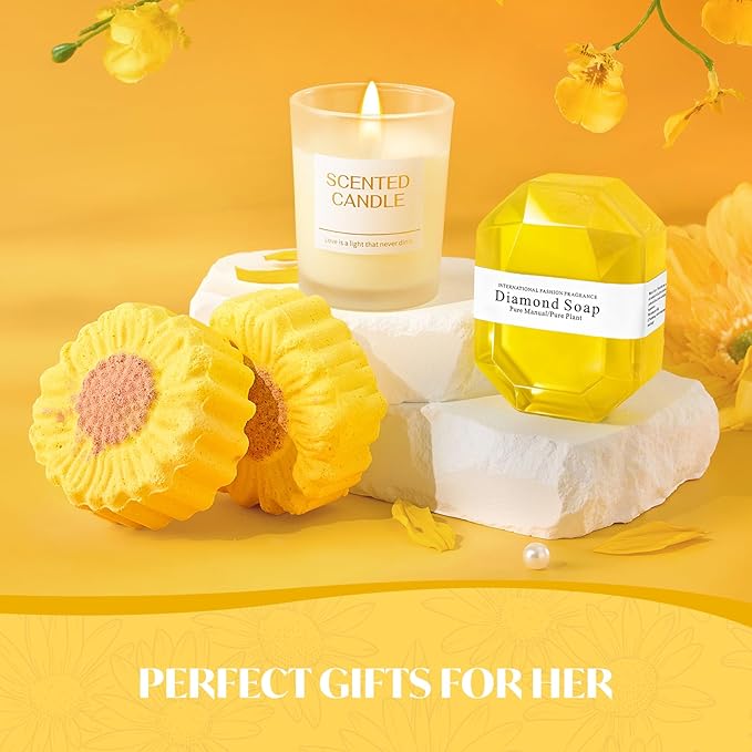 Briney Birthday Gift for Women, Sunflower Present Basket, Birthday Christmas Gift Basket for Mom Wife Girlfriend Her Sister, Relaxing Self Care Package, Yellow