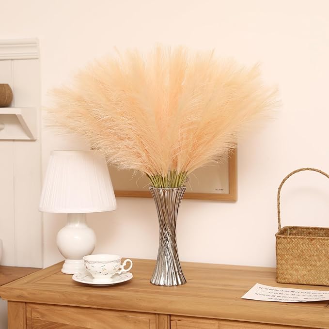 Faux Champagne Pampas Grass - 60pcs 24 Inch Boho Home Decor, Artificial pompas Floral for Table Centerpieces, Farmhouse and Baby Shower Decorations (Champagne, 60 Pieces)