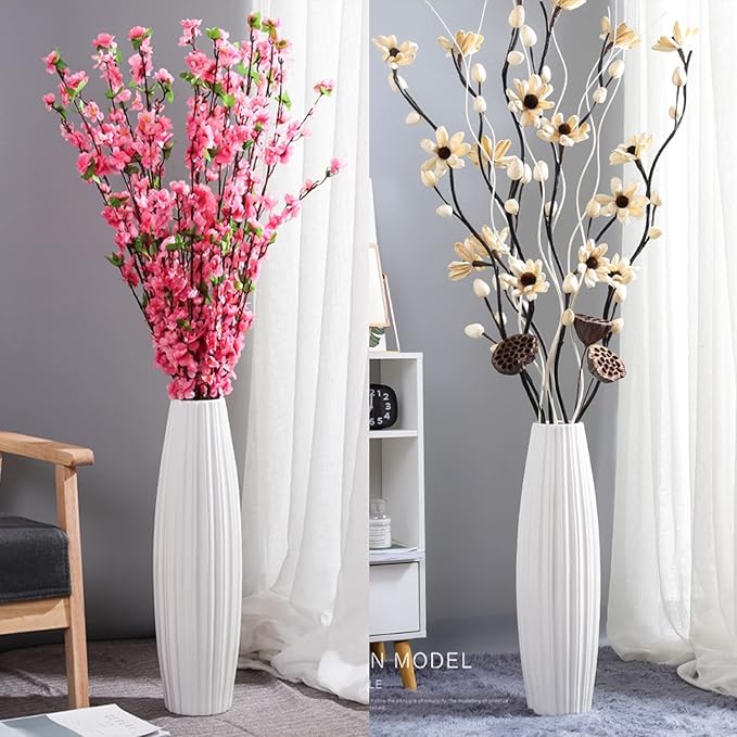 Large Floor Ceramic Vase 17.7 Inches Tall,White Modern Flower Tall Vases for Office, Home,Farmhouse,Living Room Décor,Simple Origami Design Fall Decorative Porcelain Flower Arrangement Vase Ideal Gift