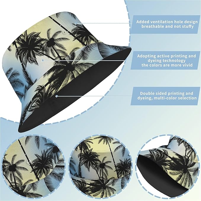 Bucket Hat for Women Men Unisex Sun Cap Packable Outdoor Fisherman Hat Headwear,Reversible Double-Side-Wear