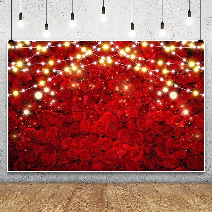 Leowefowa 7x5ft Red Rose Photo Backdrop Romantic Rose Floral Wall Background for Lover Sweet Valentine's Day Wedding Bridal Shower Mother's Day Sweet Party Banner Decor Photo Supplies Prop